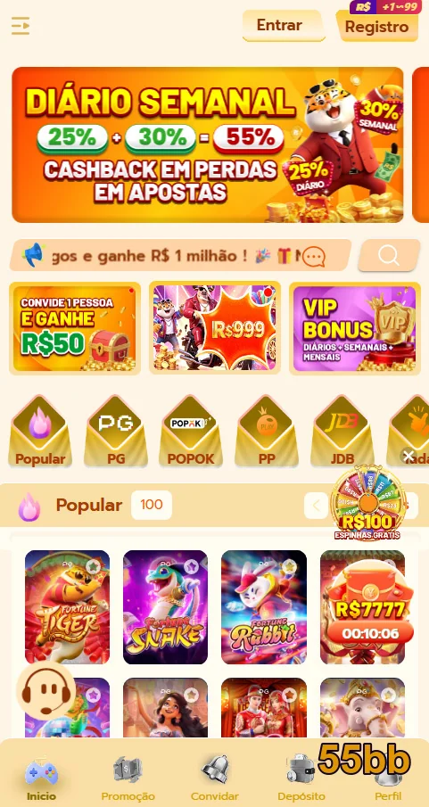 Usuário acessando a plataforma 55bb em seu celular